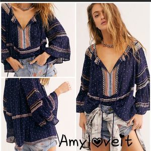 Free People Talia Embroidered Peasant Top Size S
